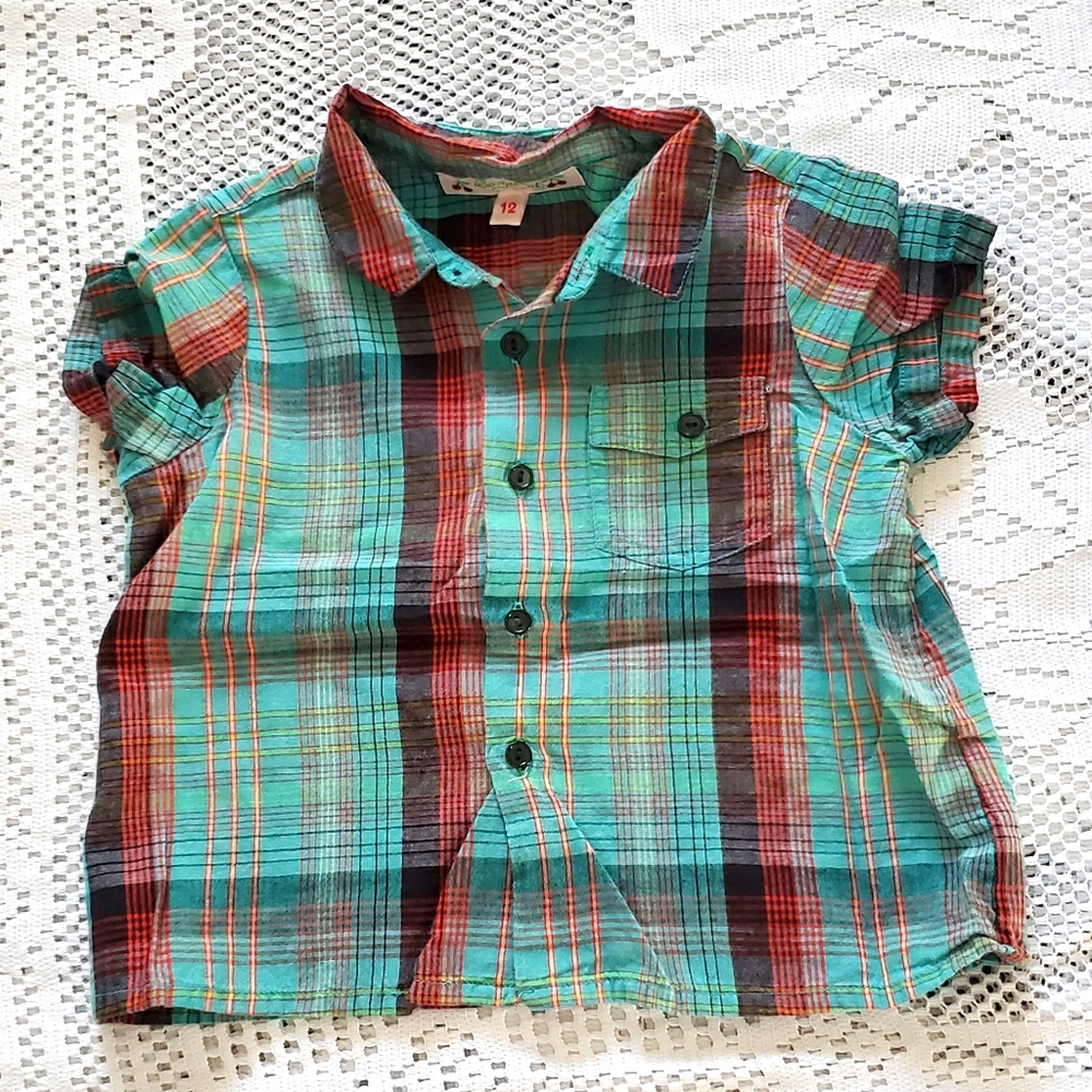 Bonpoint 🍒 madras style button down with collar